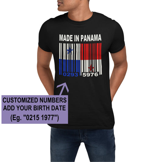 Made in Dominican Republic Add Your Birth Date to Barcode Numbers Flag Personalized T-shirt