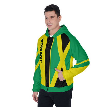 JAMAICA FLAG Men's Raglan Drawstring Zip Up Hoodie