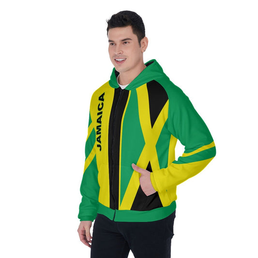 JAMAICA FLAG Men's Raglan Drawstring Zip Up Hoodie