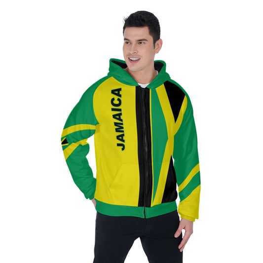 JAMAICA FLAG Men's Raglan Drawstring Zip Up Hoodie