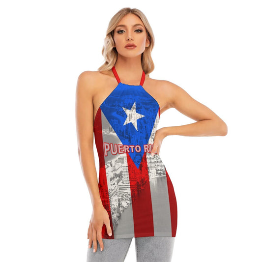 Puerto Rico Country Flag Women's Halter Cami Dress