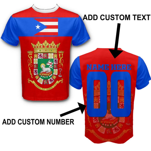 Custom Name Jersey Number Puerto Rico Flag T-shirt