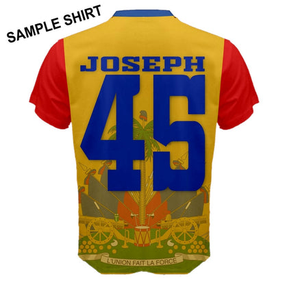 Custom Name Jersey Number Haiti Coat of Arms Flag T-shirt