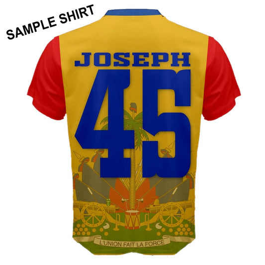 Custom Name Jersey Number Haiti Coat of Arms Flag T-shirt