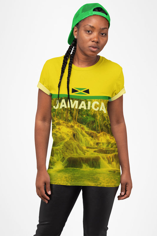 Jamaica Dunn's River falls Flag Women's Round Neck Cotton T-Shirt