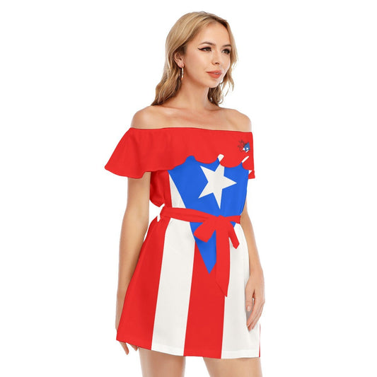 Puerto Rican Frog Women's Off-shoulder Dress With Ruffle