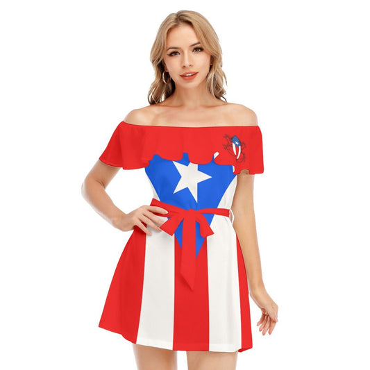 Puerto Rican Frog Women's Off-shoulder Dress With Ruffle