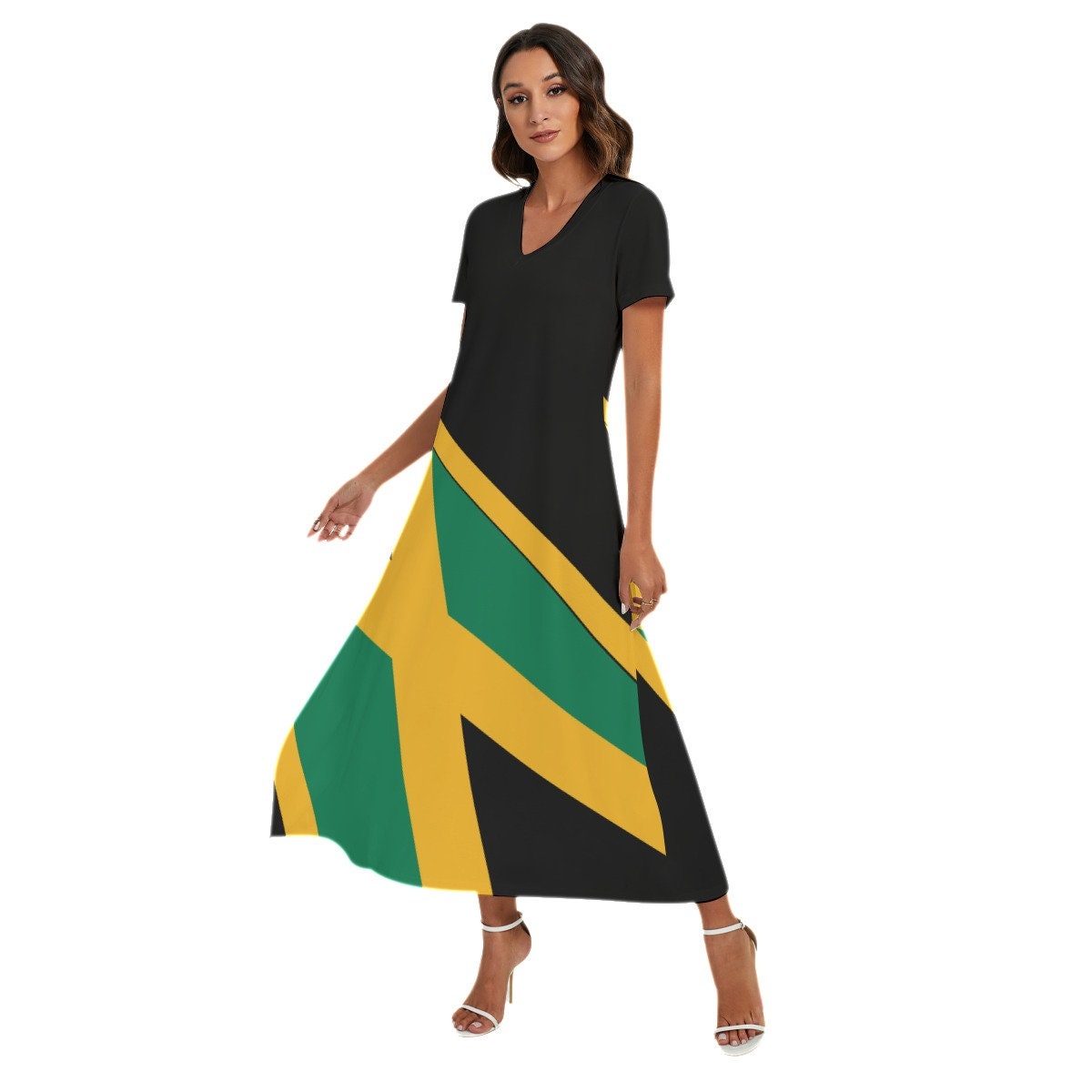 Jamaica Cross Flag Elegant Women's Party Dress With Side Slit