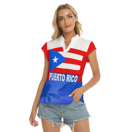 Puerto Rico Women's Stacked V-neck Short Sleeve Blouse