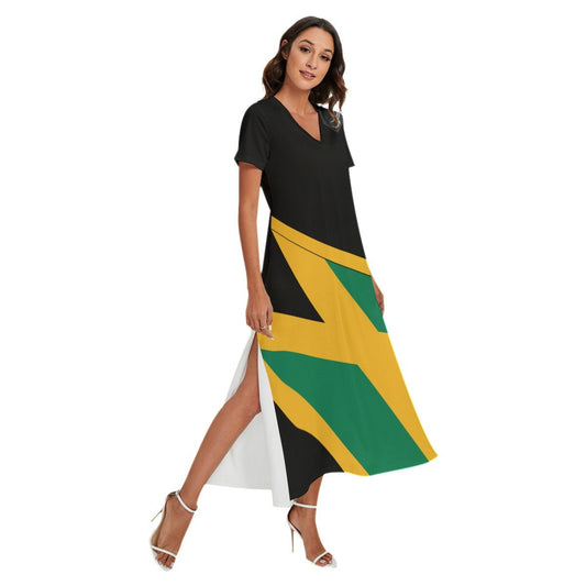 Jamaica Cross Flag Elegant Women's Party Dress With Side Slit