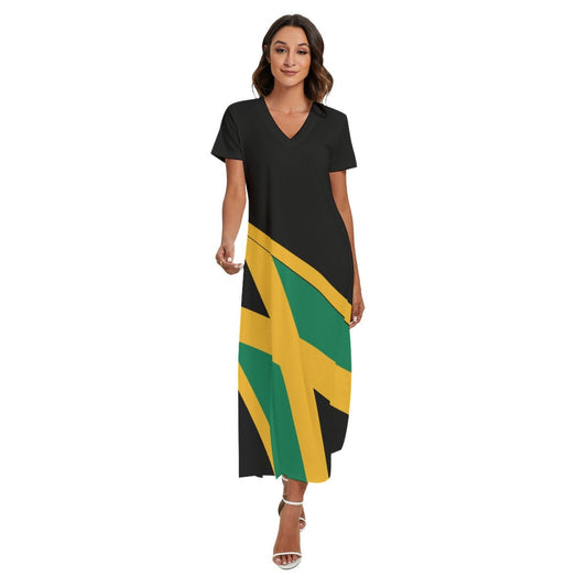 Jamaica Cross Flag Elegant Women's Party Dress With Side Slit