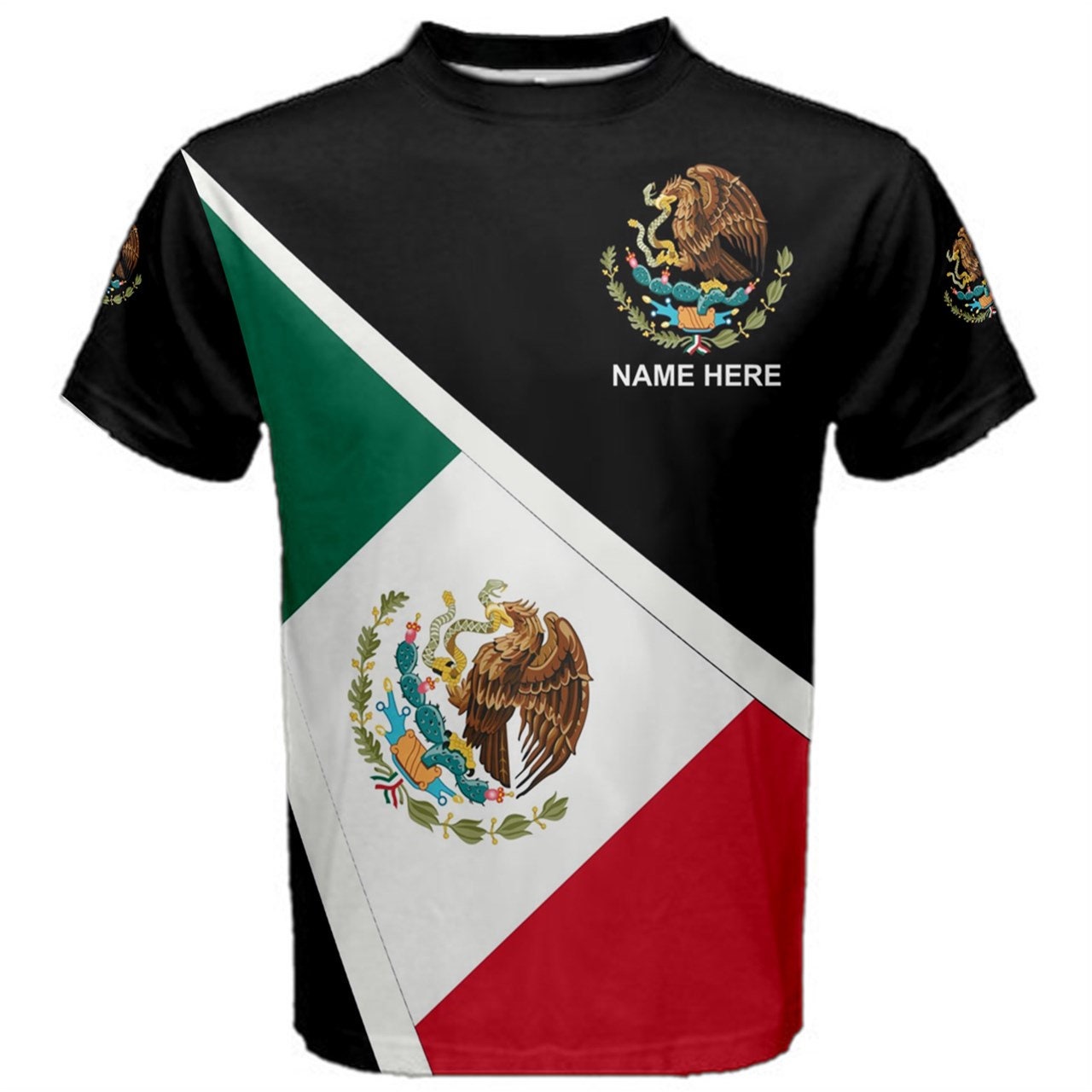 Custom Name Mexico Flag Coat of Arms Men's or Kids T-shirt