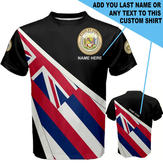 Custom Name Hawaii Flag Coat of Arms Men's or Kids T-shirt