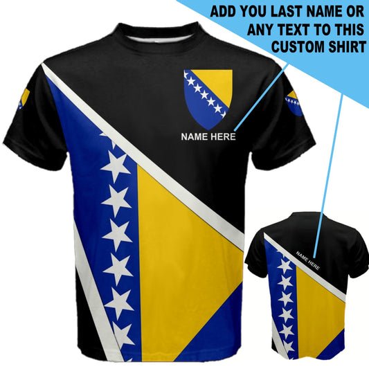 Custom Name Bosnia and Herzegovina Flag Coat of Arms Men's or Kids T-shirt