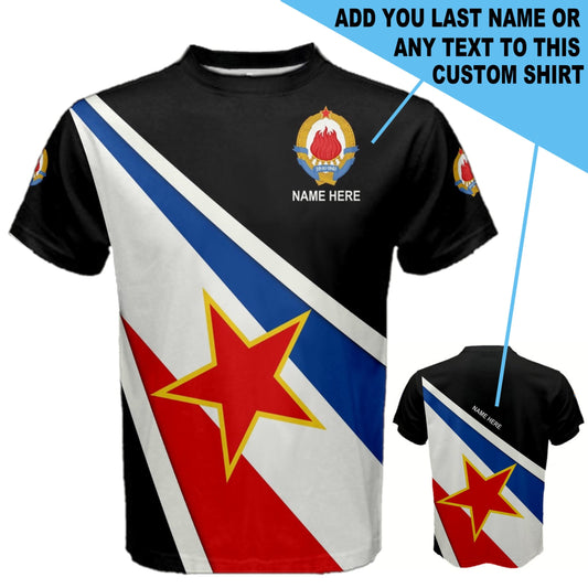Custom Name Yugoslavia Flag Coat of Arms Men's or Kids T-shirt