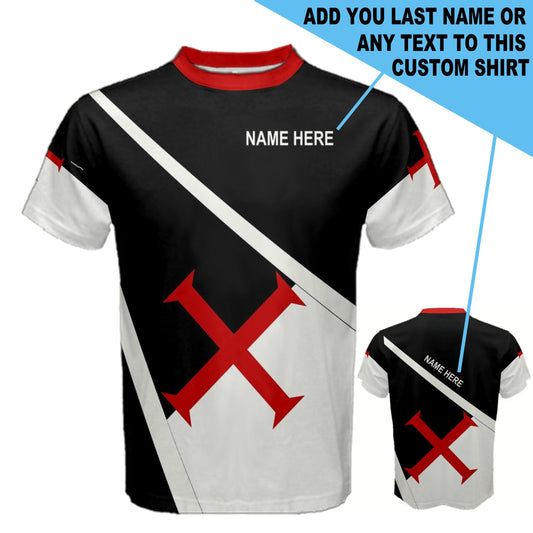 Custom Name Knights Templar Cross Flag Men's or Kids T-shirt