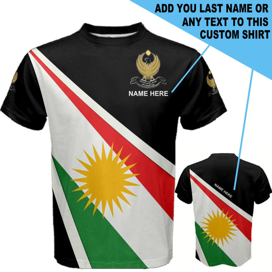 Custom Name Kurdistan Flag Coat of Arms Men's or Kids T-shirt
