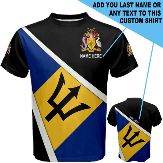Custom Name Barbados Flag Coat of Arms Men's or Kids T-shirt