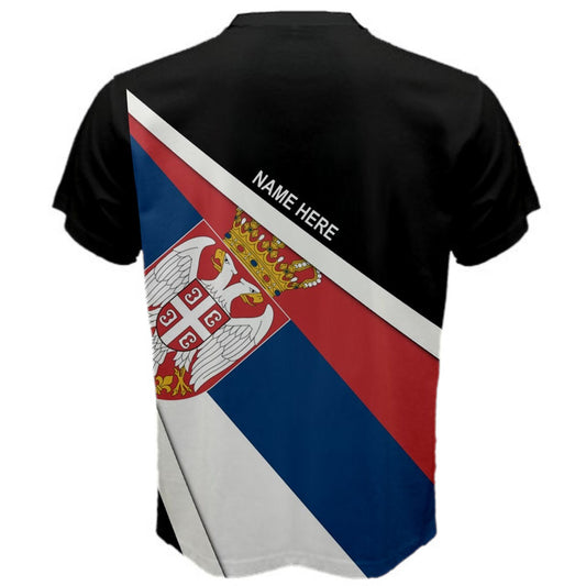 Custom Name Serbia Flag Coat of Arms Men's or Kids T-shirt