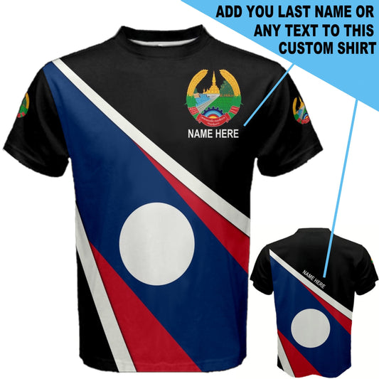 Custom Name Laos Flag Coat of Arms Men's or Kids T-shirt