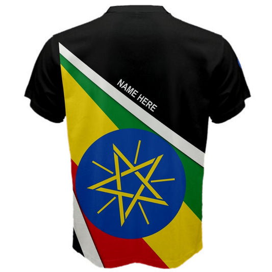 Custom Name Ethiopia Flag Coat of Arms Men's or Kids T-shirt