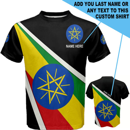 Custom Name Ethiopia Flag Coat of Arms Men's or Kids T-shirt