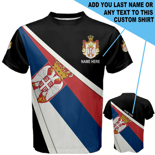 Custom Name Serbia Flag Coat of Arms Men's or Kids T-shirt