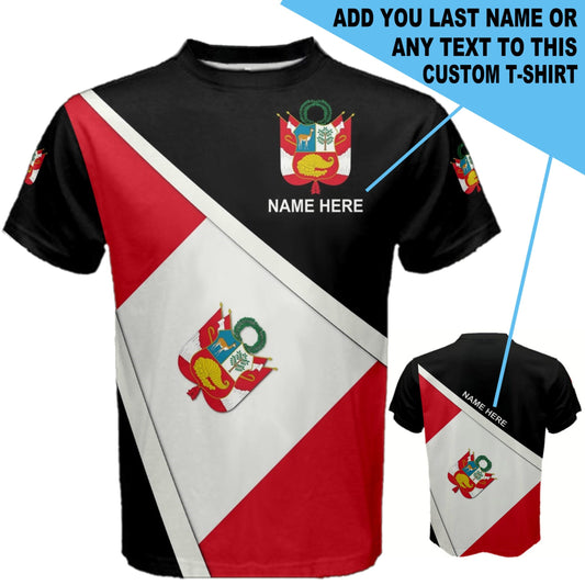 Custom Name PERU Flag Coat of Arms Men's & Kids T-shirts