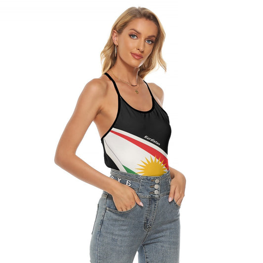 Kurdistan Flag Women's Criss-Cross Open Back Tank Top