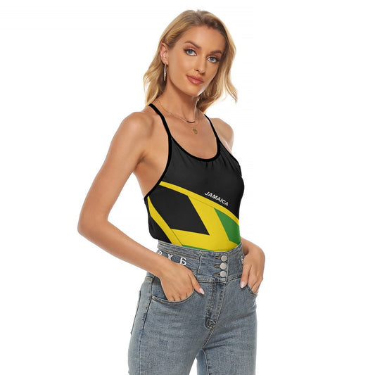 Jamaica Flag Women's Criss-Cross Open Back Tank Top