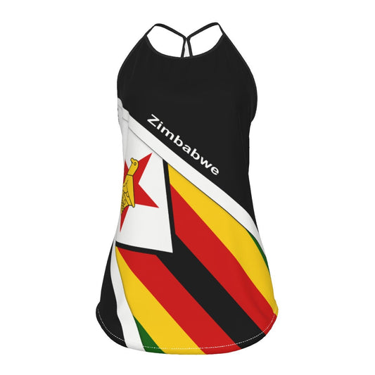 Zimbabwe Flag Women's Criss-Cross Open Back Tank Top