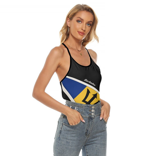 Barbados Flag Women's Criss-Cross Open Back Tank Top