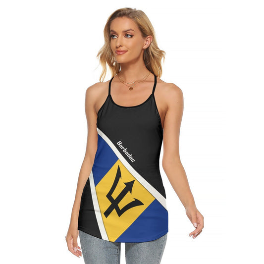 Barbados Flag Women's Criss-Cross Open Back Tank Top