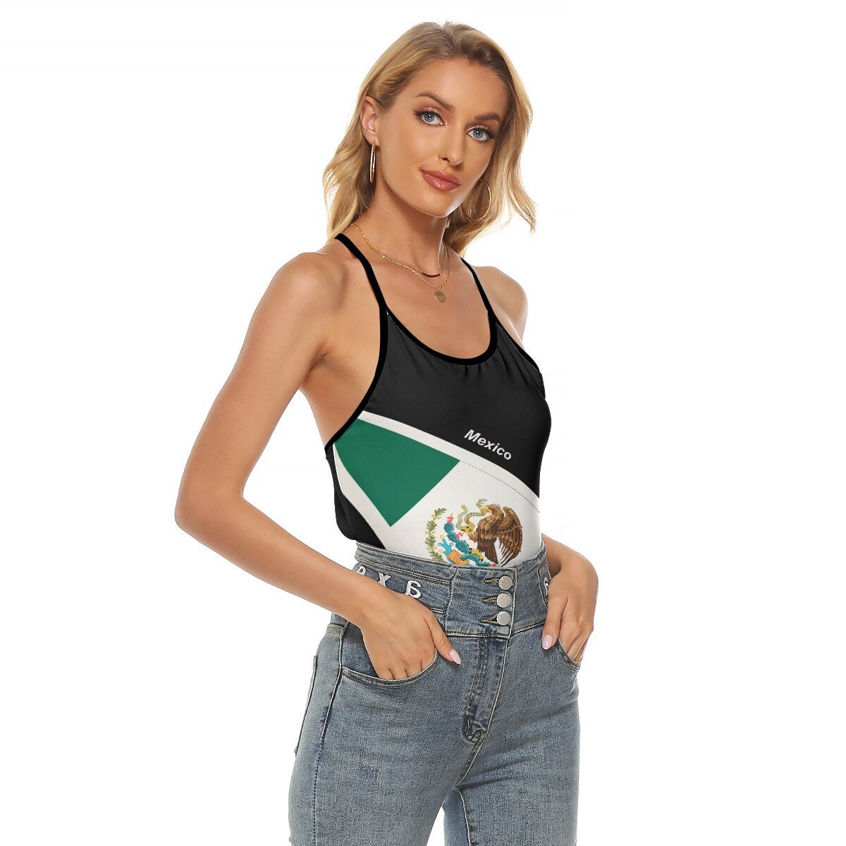 Mexico Flag Women's Criss-Cross Open Back Tank Top