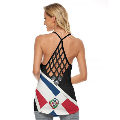 Dominican Republic Flag Women's Criss-Cross Open Back Tank Top