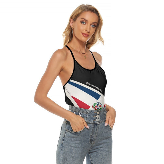 Dominican Republic Flag Women's Criss-Cross Open Back Tank Top
