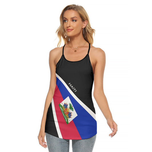 Haitian Flag Women's Criss-Cross Open Back Haiti Tank Top