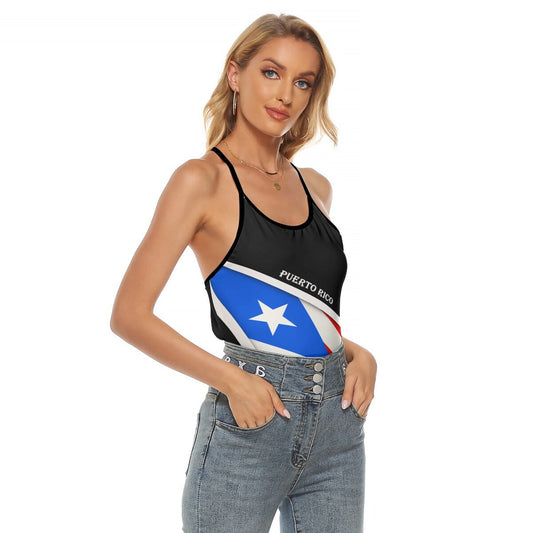 Puerto Rico Flag Women's Criss-Cross Open Back Tank Top