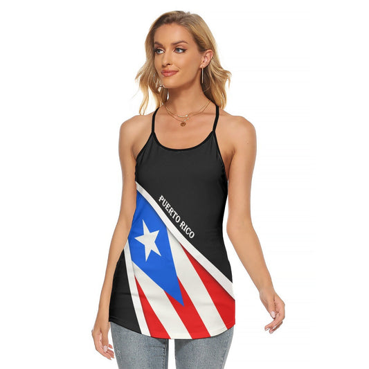Puerto Rico Flag Women's Criss-Cross Open Back Tank Top