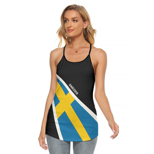 Sweden Flag Women's Criss-Cross Open Back Tank Top
