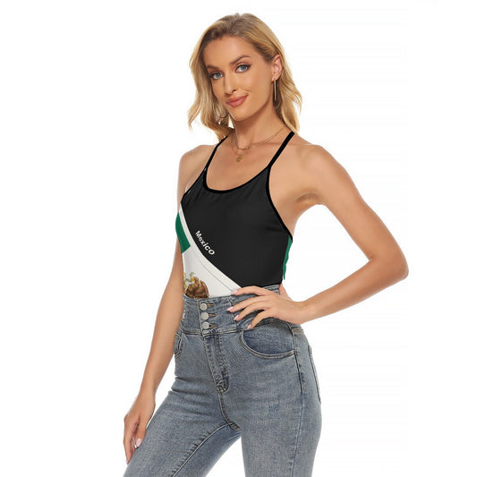 Mexico Flag Women's Criss-Cross Open Back Tank Top