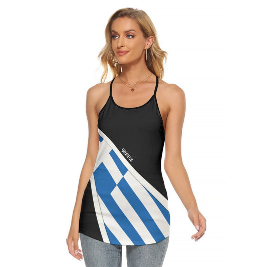 Greece Flag Women's Criss-Cross Open Back Tank Top