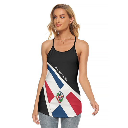 Dominican Republic Flag Women's Criss-Cross Open Back Tank Top