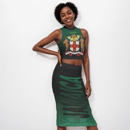 Jamaica Coat of Arms Flag Women's Tank Top & Split High Skirt Set