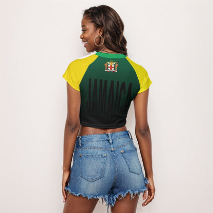 Cute Jamaica Coat of Arms Women's Raglan Cropped T-shirt