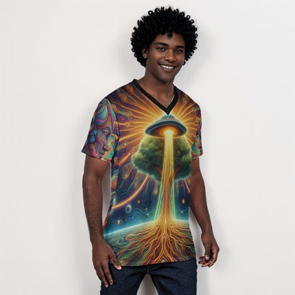Psychedelic Trippy UFO Earth Art V-Neck T-Shirt