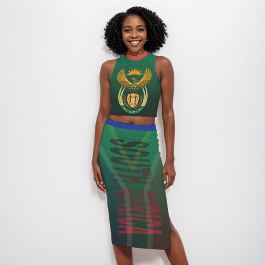 South Africa Flag Coat of Arms Women's Tank Top & Split High Skirt Set