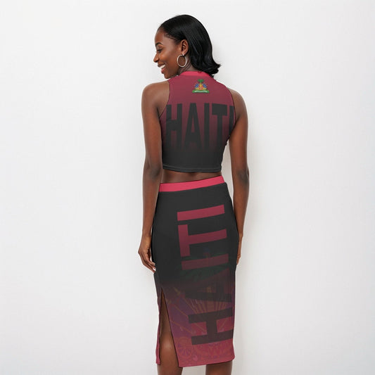 Haiti Coat of Arms Red Women's Tank Top & Split High Skirt Set