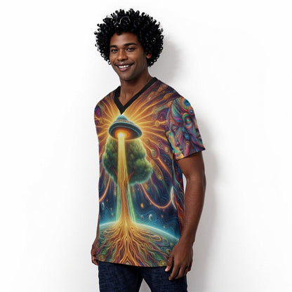 Psychedelic Trippy UFO Earth Art V-Neck T-Shirt
