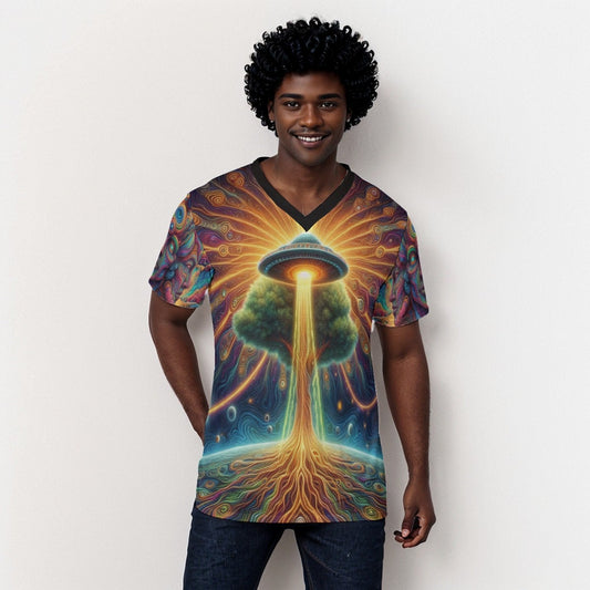 Psychedelic Trippy UFO Earth Art V-Neck T-Shirt